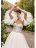 Beaded Lace Tulle Wedding Dress With Detachable Sleeves